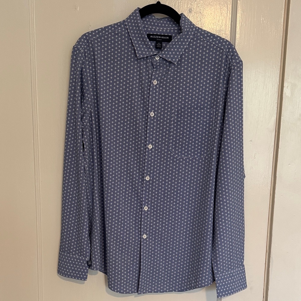 Mizzen+Main Light Blue Micro Dot Patterned Leeward Dress Shirt